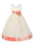 Girls Ivory With Sash Petal Flower Girl Dress, Sizes 2-14